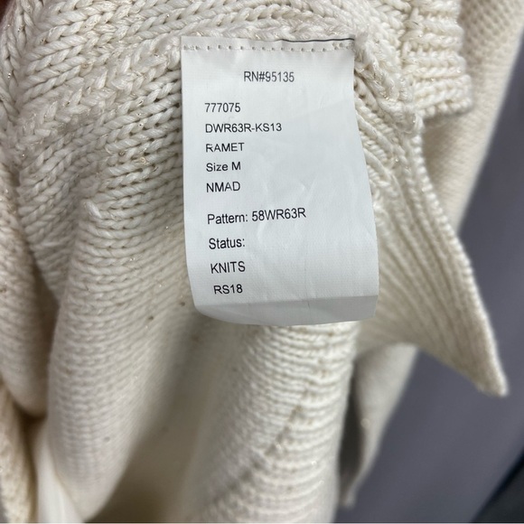 Lafayette 148 Oversized V-Neck Sweater Cotton Silk Ivory with Gold Sequins - Picture 7 of 9